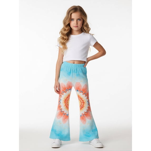 Girls Flare Pants, AI Digital Print Bell Bottoms,All-Season Sizes 3-13Y