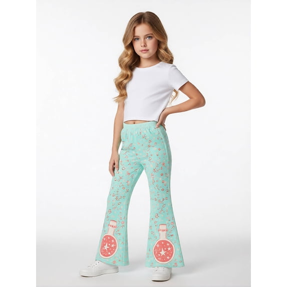 Girls Flare Pants, AI Digital Print Bell Bottoms,All-Season Sizes 3-13Y