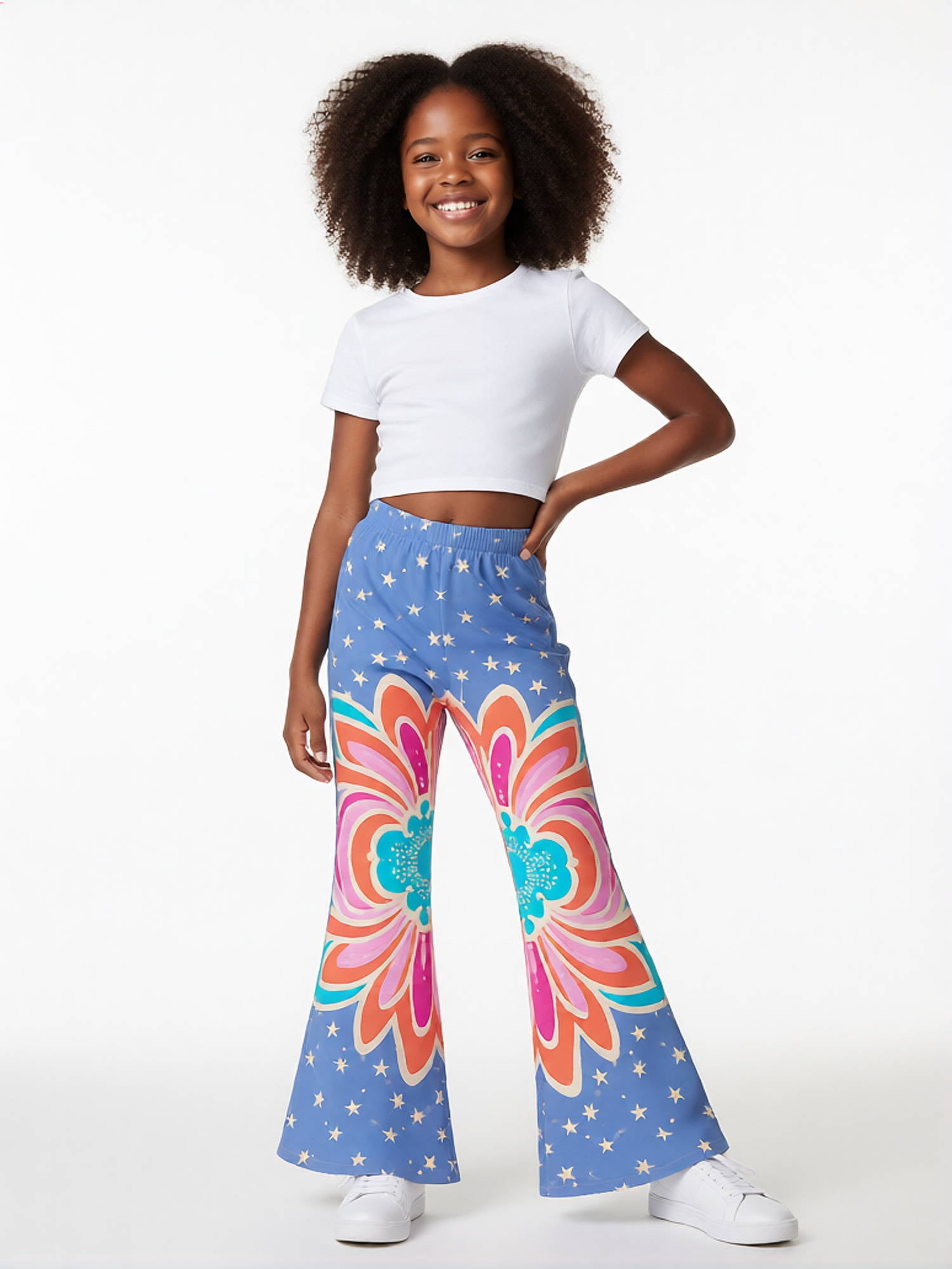 Girls Flare Pants, AI Digital Print Bell Bottoms,All-Season Sizes 3-13Y ...