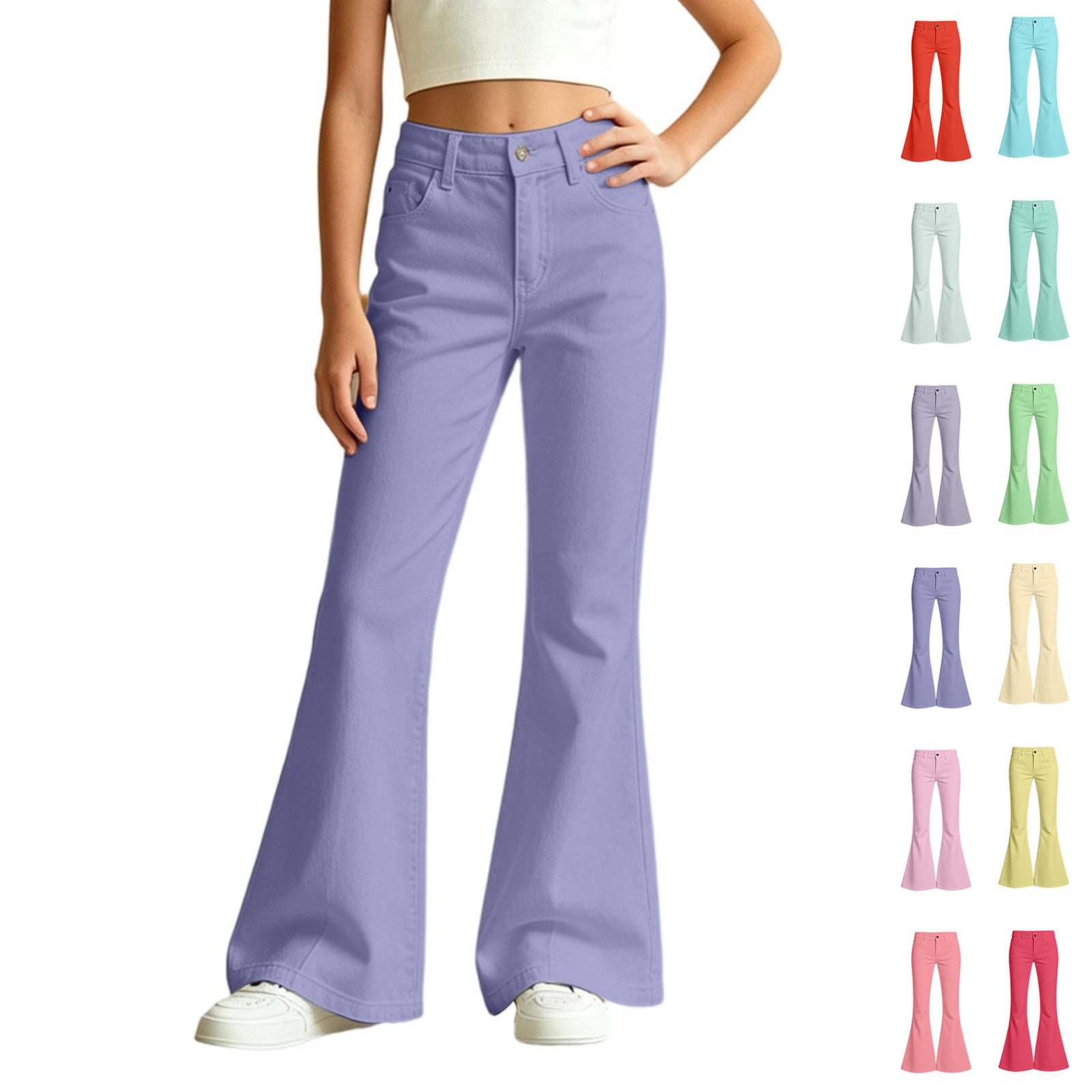 Girls Flare Pants Casual School Uniform Pants with Pockets Purple Girls Pants Kids School Pants Girls Pants Size 5-16 Years