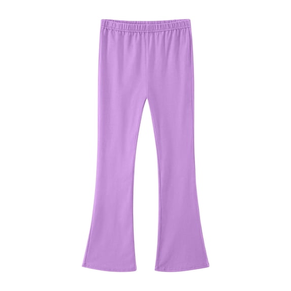 Girls Flare Pants Cute Girl High Waisted Uniform Stretchy Boot Cut Dance Sports Yoga Leggings Sweat Pants for Kids Purple 130
