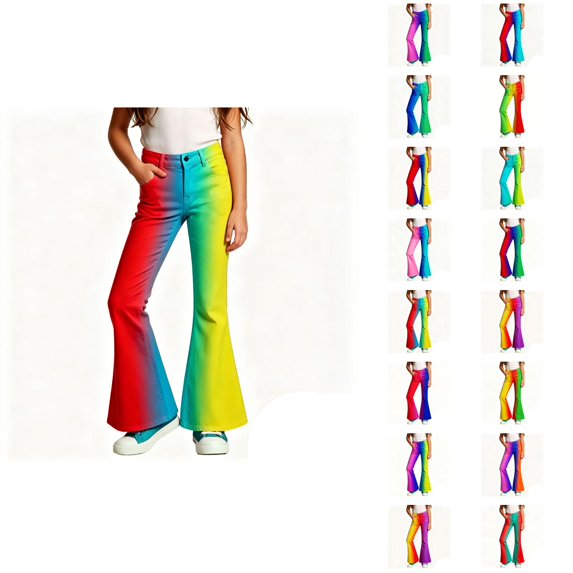 Girls Flare Pants Fashion Gradient Color Casual 70s Disco Bell Bottom Pants Trousers with Pockets 5-16 Years