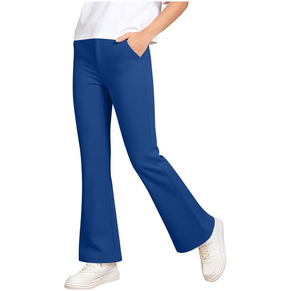 Girls Flare Pants High Waisted Bootcut Dance Pants School Uniform Bell Bottom Leggings with Pockets