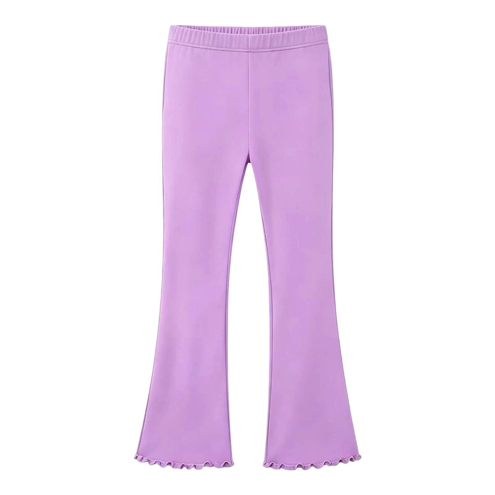 Girls Flare Pants Ruffle Hem Bell Bottom Pull On Wide Waistband Soft ...