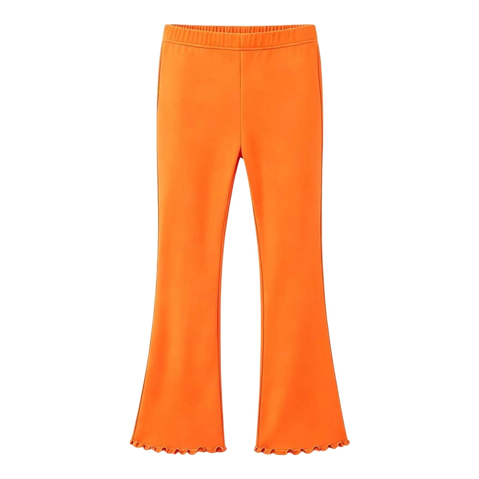Girls Flare Pants Ruffle Hem Bell Bottom Pull On Wide Waistband Soft ...