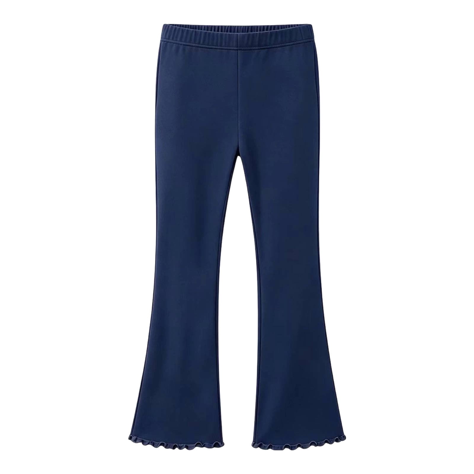 Girls Flare Pants Ruffle Hem Bell Bottom Pull On Wide Waistband Soft ...