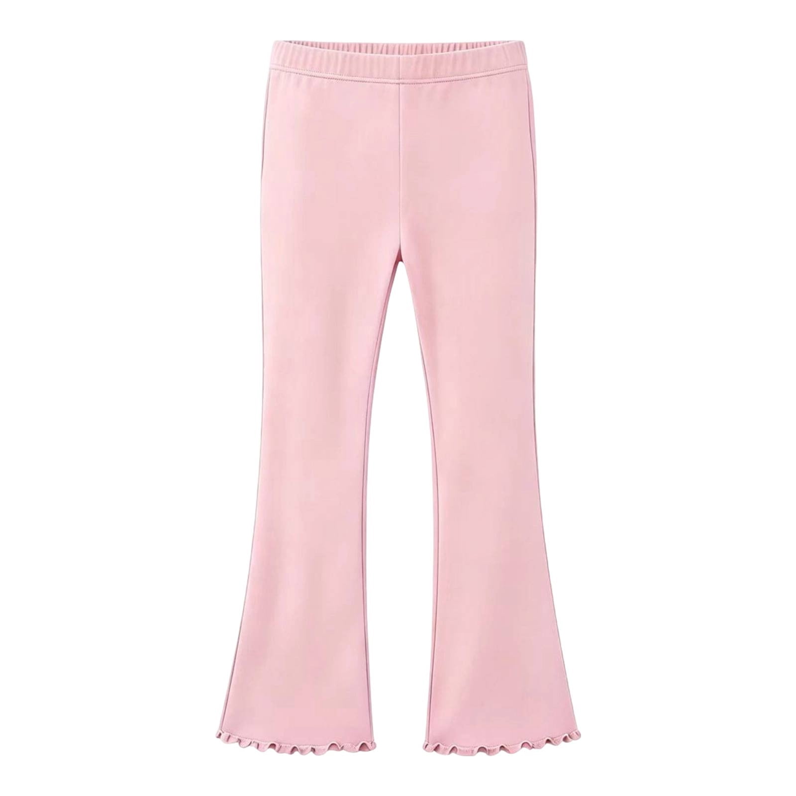 Girls Flare Pants Ruffle Hem Bell Bottom Pull On Wide Waistband Soft ...