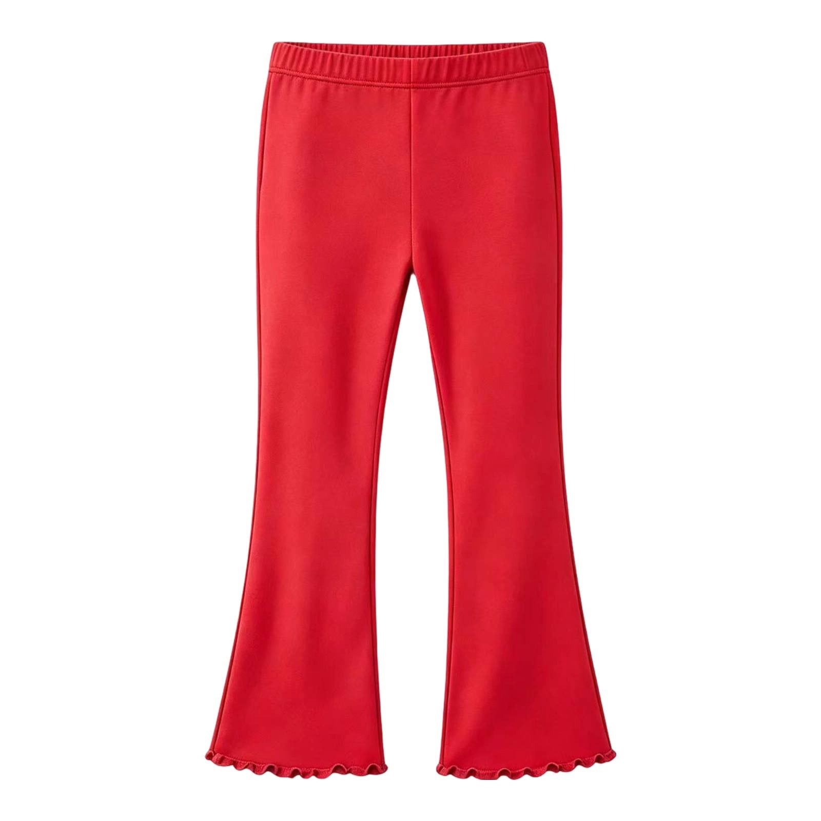Girls Flare Pants Ruffle Hem Bell Bottom Pull On Wide Waistband Soft ...
