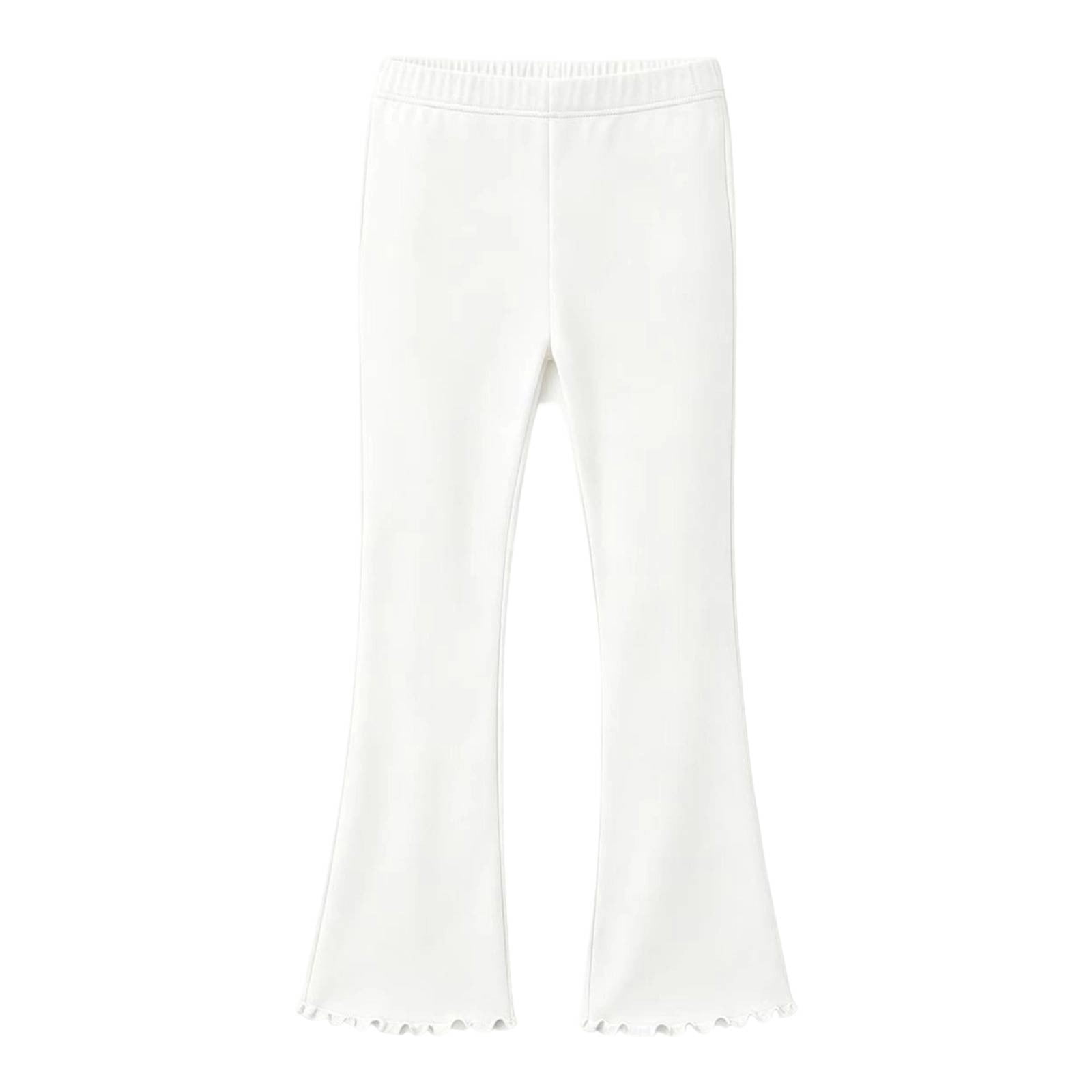 Girls Flare Pants Ruffle Hem Bell Bottom Pull On Wide Waistband Soft ...