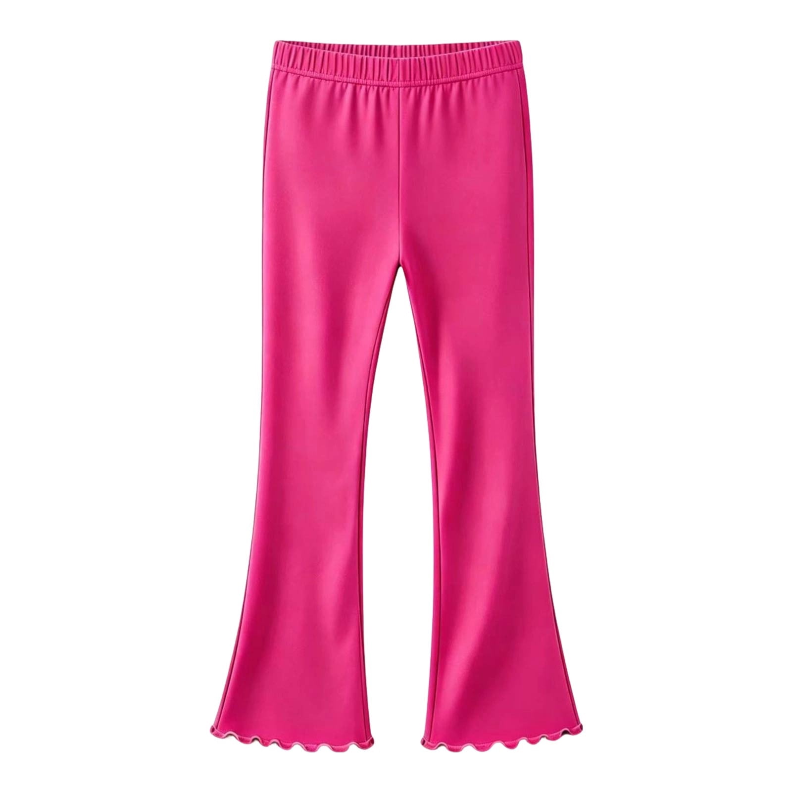 Girls Flare Pants Ruffle Hem Bell Bottom Pull On Wide Waistband Soft ...