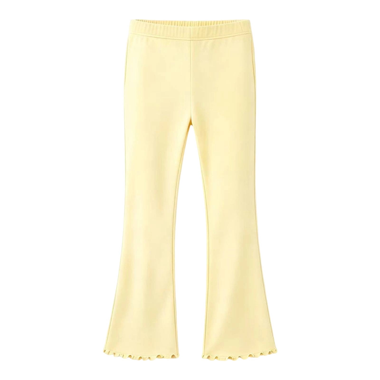 Girls Flare Pants Ruffle Hem Bell Bottom Pull On Wide Waistband Soft ...