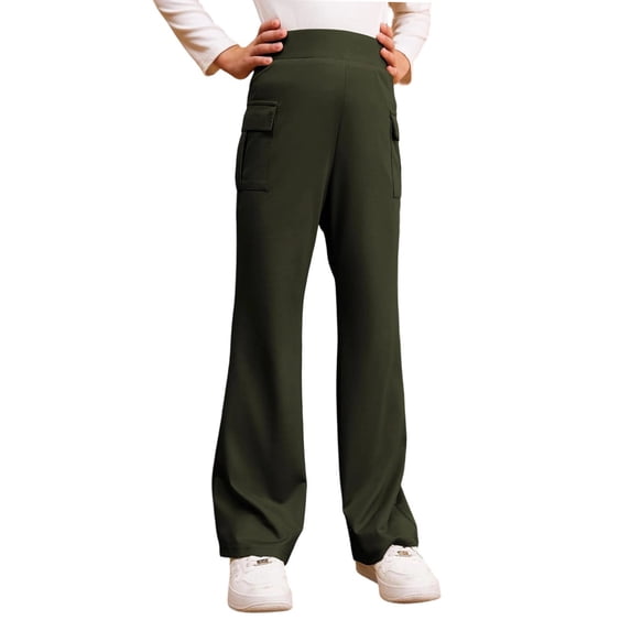 Girls Flare Pants School Uniform Pants Solid Color Stretch Bell Bottom Trousers with Pockets Casual Everyday School Clothes for Girls Size 6-15 Years