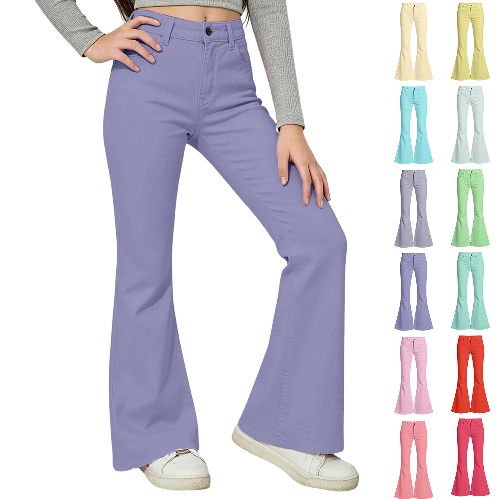 Girls Flare Pants Wide Leg Pants School Uniform Pants Purple Pants School Pants Girls Girls Pants Size 5-16 Years