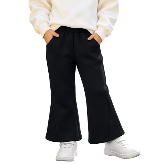 Girls' Flare Sweatpants Elastic Waist Casual Wide Leg Lounge Pants with Side Pockets Athletic Dance Yoga Activewear Bottoms Soft Fall Winter School Play Clothes