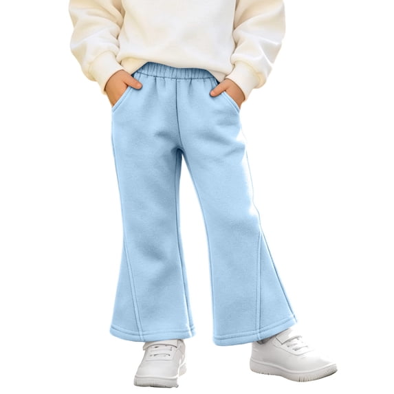 Girls' Flare Sweatpants Elastic Waist Casual Wide Leg Lounge Pants with Side Pockets Athletic Dance Yoga Activewear Bottoms Soft Fall Winter School Play Clothes