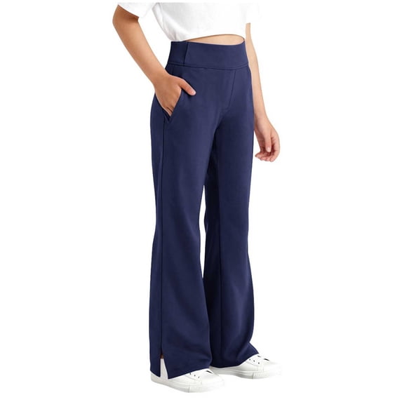 Girls Flare Sweatpants Split Hem Yoga Pants With Pockets Elastic Waist Active Pants Kids Casual Workout Long Trousers