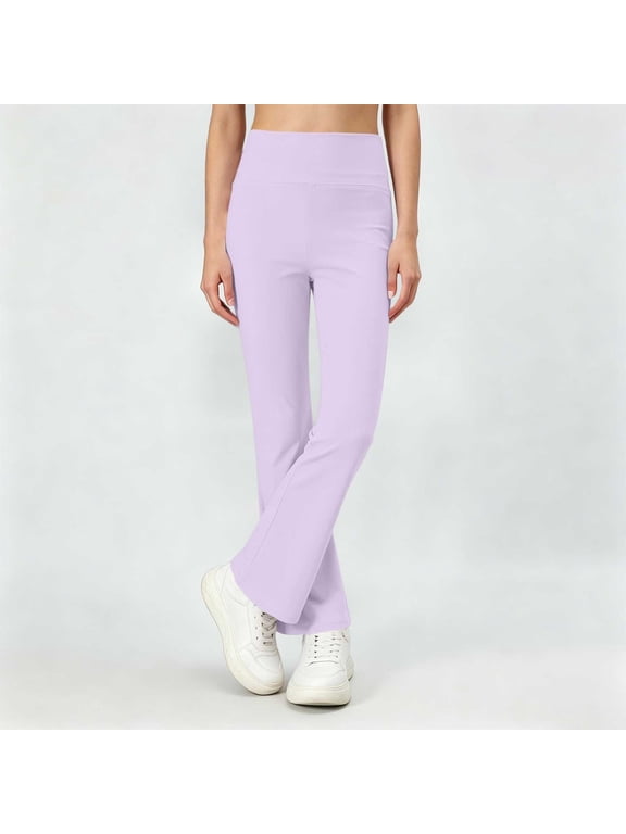 Girls Flare Yoga Leggings High Waist Stretchy Knit Trousers Soft Breathable Casual Slim Pants for Daily Dance Wear Purple 5-6Y