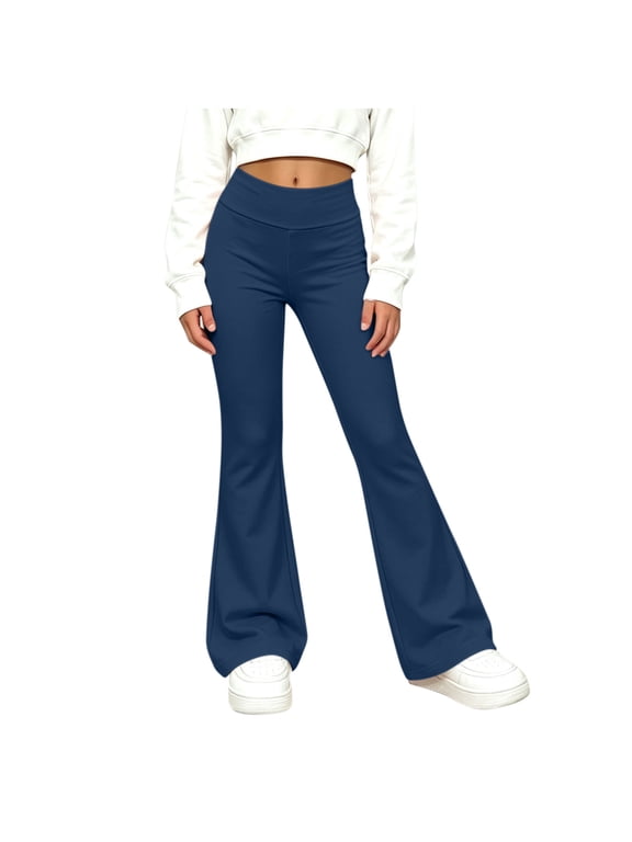 Girls Flare Yoga Pants Wide Leg Stretch Casual High Waist Kids Dance Pants Blue 8