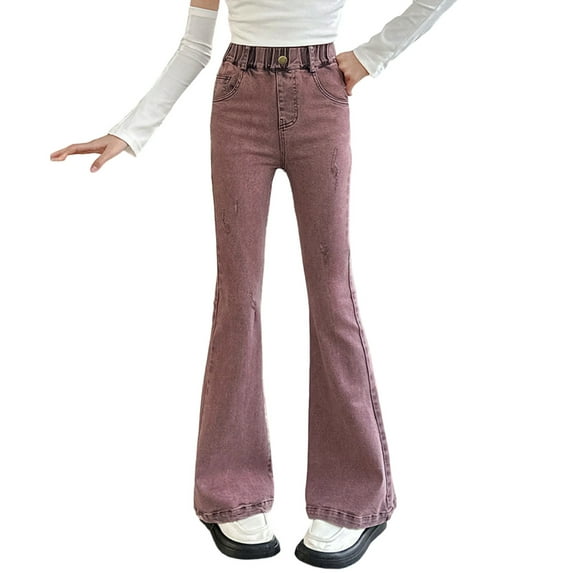 Girls Flared Bottom Pants â High Waisted Stretch Denim Bell Bottom Jeans with Pockets, Soft Comfortable Casual Y2K Streetwear for Tween Big Kids Ages 6-14
