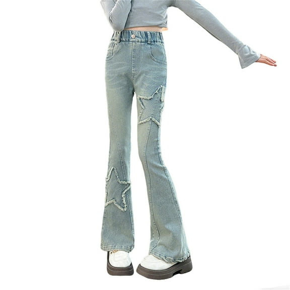Girls Flared Denim Trousers Stretch Jeans Slim Fit Fashion Bottoms For Teen Tweens