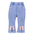 thumbnail image 1 of Girls Flared Jeans Elastic Waist Front Slit Solid Color Denim Pants Casual Trendy Capri Pant With Pockets (4-5 Years, Light Blue), 1 of 9