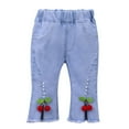 thumbnail image 1 of Girls Flared Jeans Elastic Waist Front Slit Solid Color Denim Pants Casual Trendy Capri Pant With Pockets (4-5 Years, Light Blue), 1 of 8