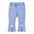 thumbnail image 1 of Girls Flared Jeans Elastic Waist Front Slit Solid Color Denim Pants Casual Trendy Capri Pant With Pockets (5-6 Years, Light Blue), 1 of 8