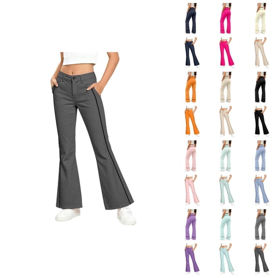 Girls Flared Leg Pants Slim Fit Solid Color Casual Bottom Trousers For Everyday Wear