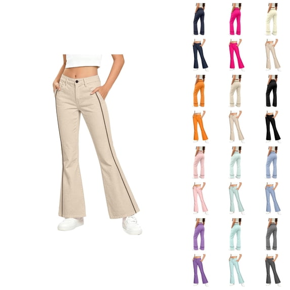 Girls Flared Leg Pants Slim Fit Solid Color Casual Bottom Trousers For Everyday Wear