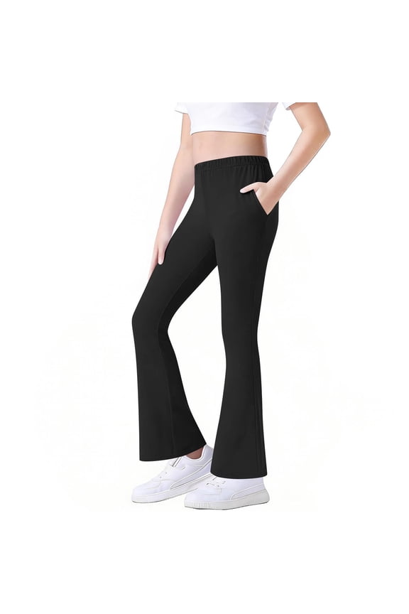 Girls Flared Leggings Stretchy Cotton Yoga Pants Elastic Waist Slim Fit Bell Bottom Trousers for Dance School Casual Wear, 3T-14Y