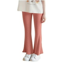 Girls' Flared Pants Children's Slim Elastic Waist Leggings Pants Solid Color Full Length Sports Trousers Orange 7 Years