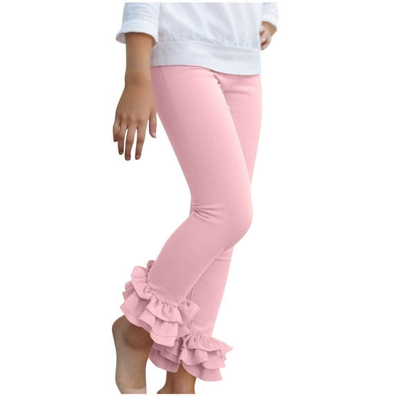 Girls' Flared Pants Children's Slim Elastic Waist Leggings Pants Solid Color Full Length Sports Trousers Pink 9 Years