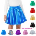 thumbnail image 1 of Girls Flared Skater Skirt Shiny Metallic Elastic Waist Flowy Skorts for Party Holiday Performance Event Kids Skirts 12-13Y, 1 of 7