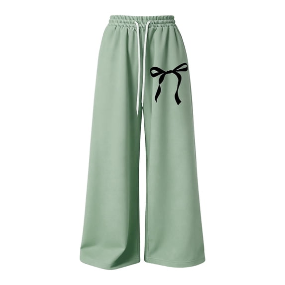 Girls Flared Yoga Pants Elastic High Waist Cute Waisted Cargo Pants Embroidered Loose Bootcut Dance Pants Skater Streetwear Tops Light Green 4-5 Years