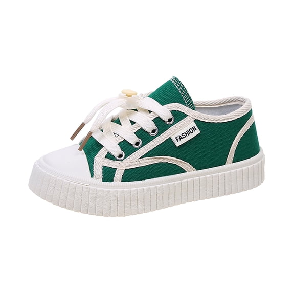 Girls Flat Canvas Shoes Kids Breathable Lace Up Sneakers Toddler Thick Sole Non Slip Walking Shoes