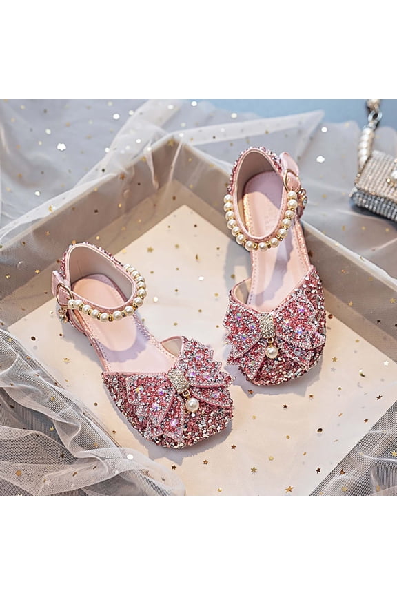 Girls' Flat Crystal Princess Shoes For Elementary School Performances Stage Hosts Models And Shoes niños niñas zapatos