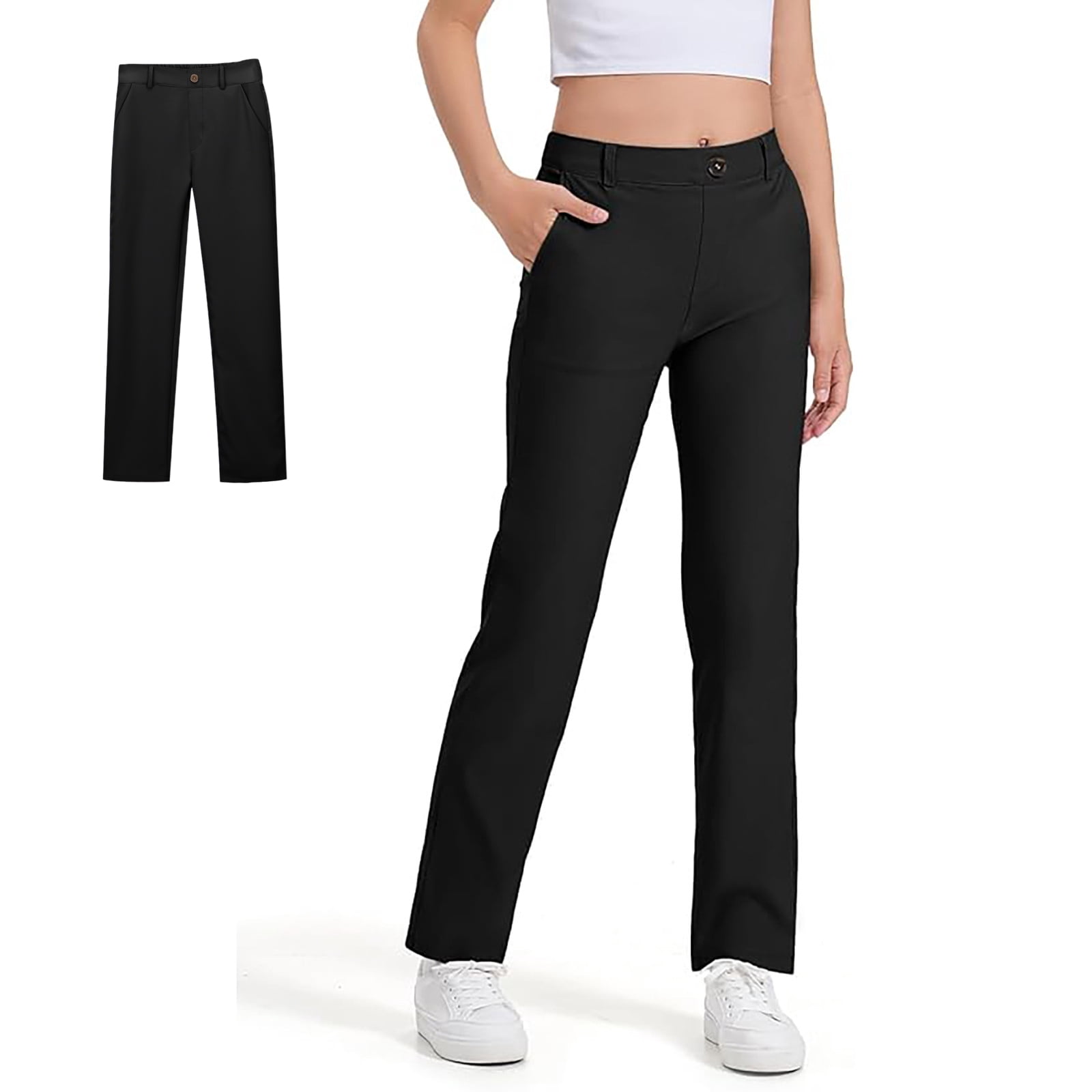 Girls' Flat Girls Black Dress Pants Slim Fit Dress Pants Stretch Dress ...