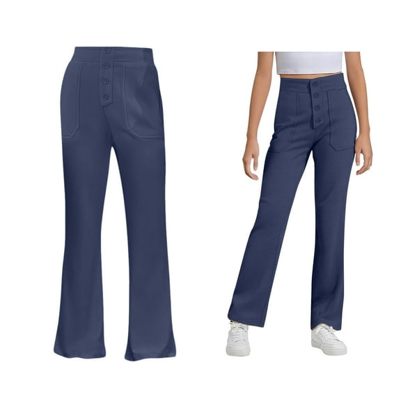 Girls' Flat Navy Dress Pants Girls Lightweight Breathable Kids Uniform Pants Suit 7-8 Years