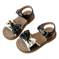 thumbnail image 1 of Girls Flat Sandals Open Toe Cute Bow Lightweight Thick Sole Soft Footbed Buckle Ankle Strap Princess Dress Shoes Black 12 Little Kid, 1 of 7
