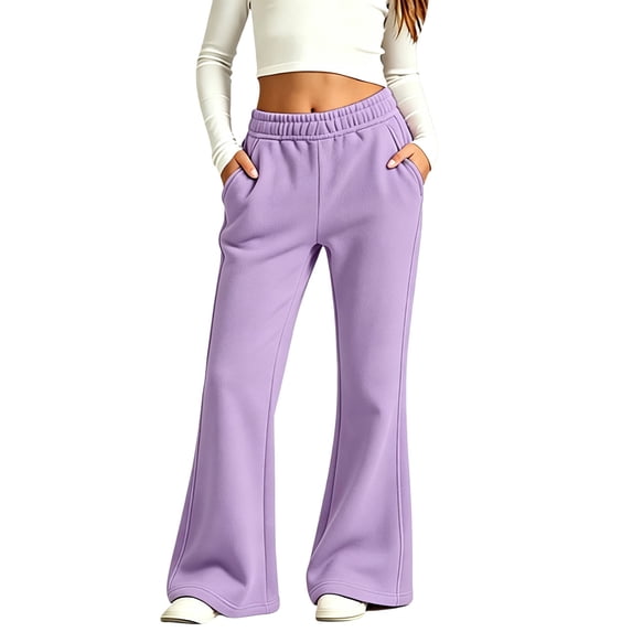 Girls' Fleece Flare Sweatpants Elastic High Waist Soft Casual Side Pockets Daily Wear Cozy Warm Breathable Everyday Active Trousers