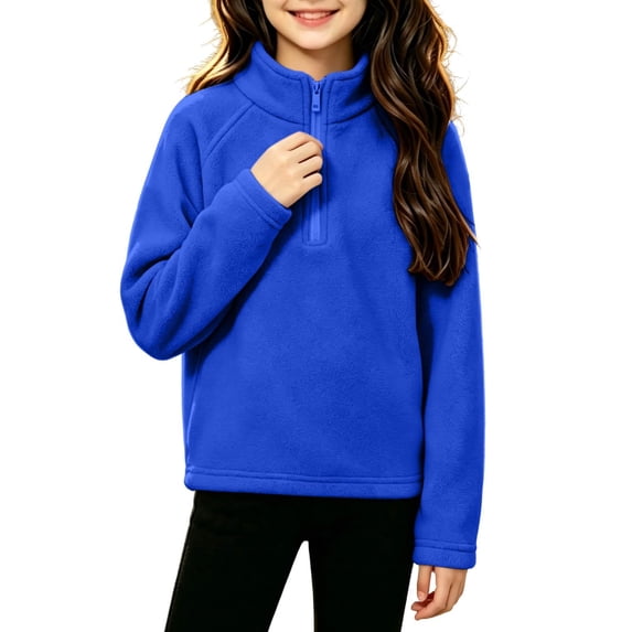 Girls Fleece Half Zip Sweatshirt Casual Warm Long Sleeve Turtleneck Kids Winter Pullover Tops Blue 12