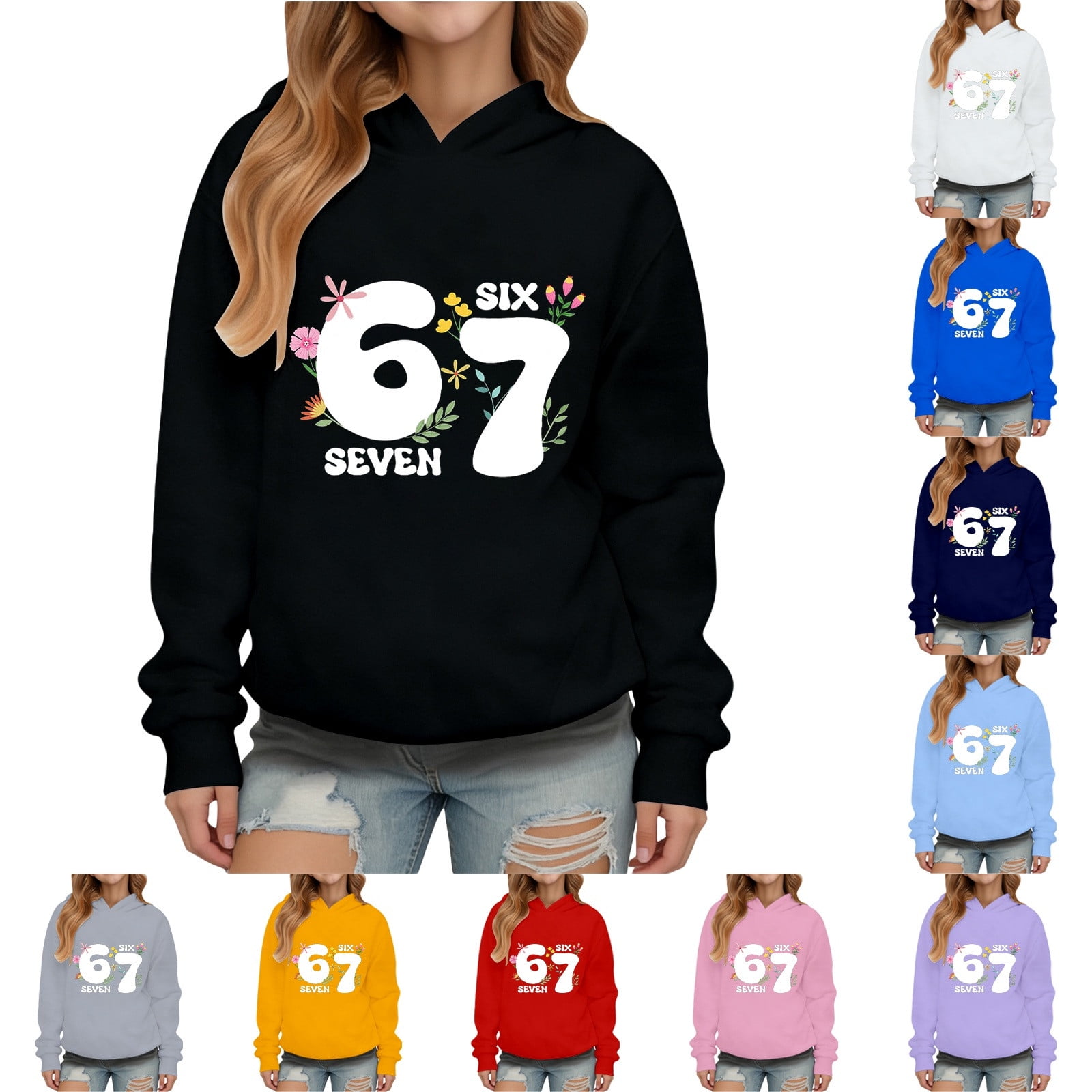 Girls Fleece Hip Hop Tracksuit 67 Pullover Rap Hoodie Casual Outfit ...