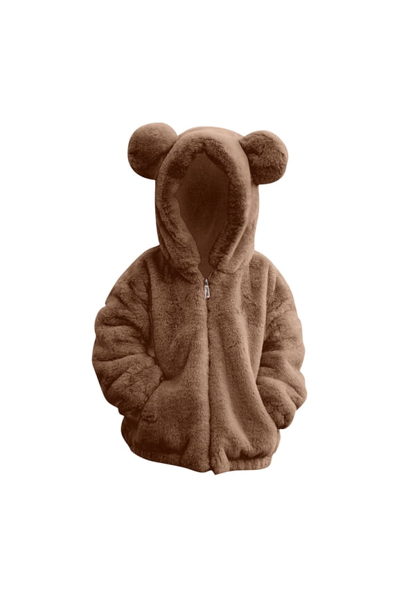 Girls Fleece Hooded Jacket Kids Toddler Teddy Coat Zip Up Hoodie Cute Bear Soft Fuzzy Fleece Sweatshirt Winter Coat