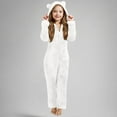 thumbnail image 1 of Girls Fleece Hooded Jumpsuit Fuzzy Flannel Winter Warm Rompers Zip Up Bear Ear Outfits with Open Leg End (White 120), 1 of 4