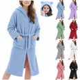 thumbnail image 1 of Girls Fleece Hooded Robes Winter Warm Plush Bath Robe for Kids Cute Soft Fuzzy Bathrobe Loungewear with Pocket & Belt, 1 of 6