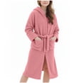 thumbnail image 1 of Girls Fleece Hooded Robes Winter Warm Plush Bath Robe for Kids Cute Soft Fuzzy Bathrobe Loungewear with Pocket & Belt, 1 of 6