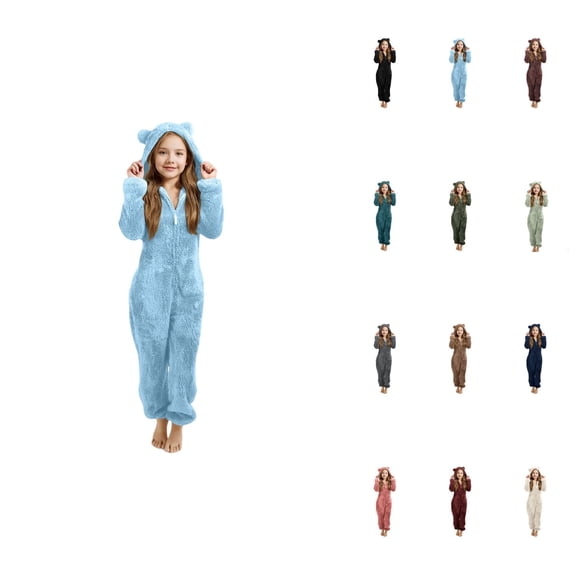 Girls Hooded Romper Jumpsuit with Ears â Soft Warm Winter Pajamas & Play for Toddler Kids