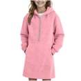 thumbnail image 1 of Girls Fleece Hoodie Dress Casual Long Sleeve Half Ziper Hooded Sweatshirts Dress Loose Cute Fall Outfits with Pockets 4-15 Years, 1 of 3