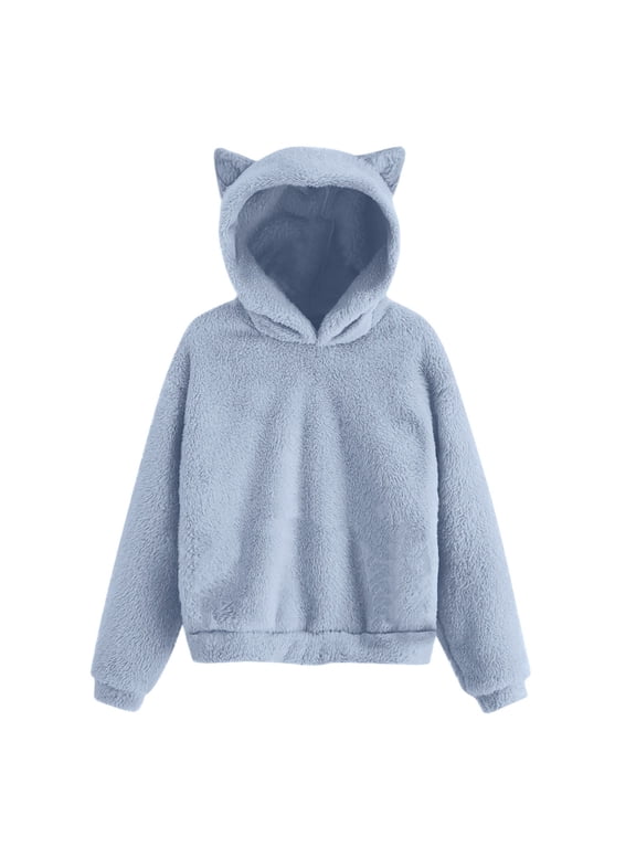 Girls Fleece Hoodie Fuzzy Sherpa Loose Long Sleeve Wool Fall Pullover Tops Cat Ear Cute 𝗣reppy Warm Winter Clothes