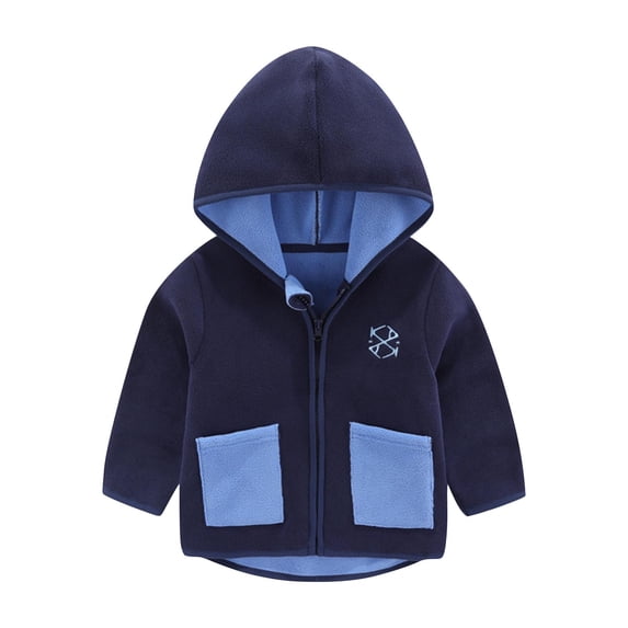 Girls Fleece Hoodie Jackets Toddler Zip Up Long Sleeve Outerwear Coat with Pocket 3-8Y Fall Winter Clothes Navy 7 Years